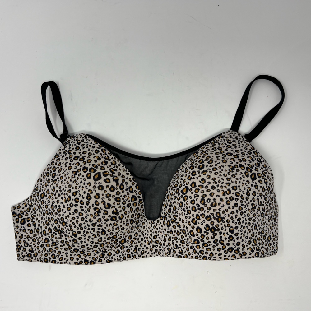 Victorias Secret Women’s No Wire Leopard Print Bra 32C Black Tan Lightly Padded
